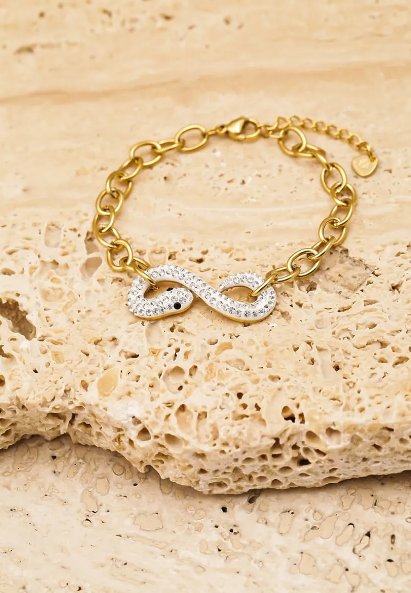 Srebrno-Złota Bransoletka z Zawieszką w Kształcie Węża z Cyrkoniami Zoroma