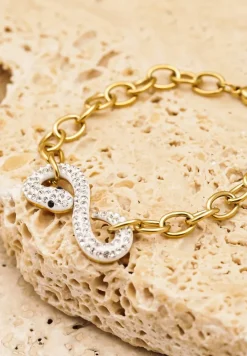 Srebrno-Złota Bransoletka z Zawieszką w Kształcie Węża z Cyrkoniami Zoroma