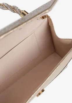 Srebrno-Złota Cyrkoniowa Torebka Kopertówka Zapinana na Magnes z Rączką i Łańcuszkiem Alatia