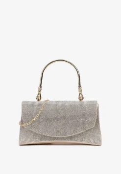 Srebrno-Złota Cyrkoniowa Torebka Wieczorowa na Magnes z Łańcuszkiem i Rączką Orisea