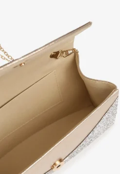 Srebrno-Złota Cyrkoniowa Torebka Wieczorowa na Magnes z Łańcuszkiem i Rączką Orisea