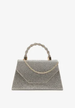 Srebrno-Złota Mała Torebka w Cyrkonie z Rączką i Łańcuszkiem Twistelle