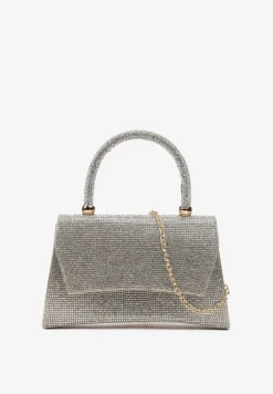 Srebrno-Złota Połyskująca Torebka w Cyrkonie z Rączką Klesja