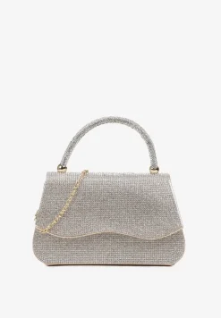 Srebrno-Złota Torebka Koktajlowa z Rączką Wysadzana Cyrkoniami z Łańcuszkiem Halorea