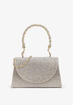Srebrno-Złota Torebka na Ramię z Długim Paskiem i Rączką Ozdobiona Cyrkoniami Zalagia