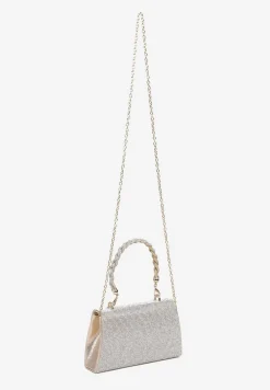 Srebrno-Złota Torebka na Ramię z Długim Paskiem i Rączką Ozdobiona Cyrkoniami Zalagia