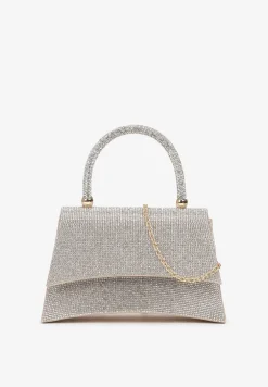 Srebrno-Złota Wieczorowa Torebka Zdobiona Cyrkoniami z Zapięciem na Magnes Timalis