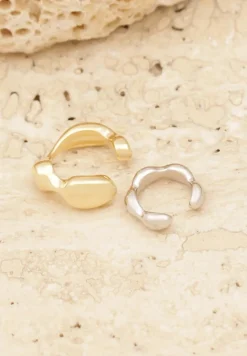 Srebrno-Złote Eleganckie Kolczyki Nausznice ze Stali Nierdzewnej Dimixis