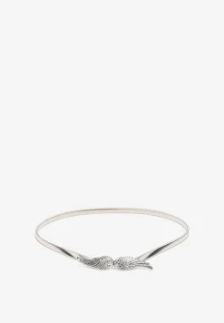Srebrny Metalowy Sprężysty Pasek z Klamrą i Aplikacją Skrzydeł Anioła Baria
