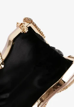 Szampańska Błyszcząca Torebka w Stylu Kopertówki z Odpinanym Łańcuszkiem Heriora