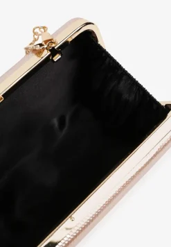 Szampańska Torebka Koktajlowa z Błyszczącego Materiału na Odpinanym Łańcuszku Solila