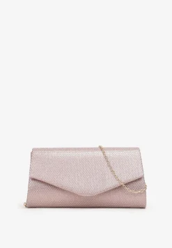 Szampańska Torebka o Fasonie Kopertówki z Brokatowym Zdobieniem Gracenia