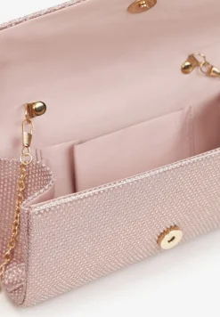 Szampańska Torebka o Fasonie Kopertówki z Brokatowym Zdobieniem Gracenia