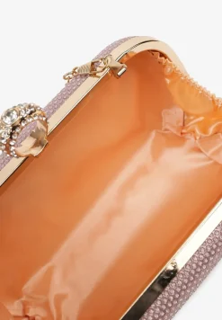 Szampańska Wieczorowa Torebka z Biżuteryjnym Uchwytem i Odpinanym Łańcuszkiem Millira