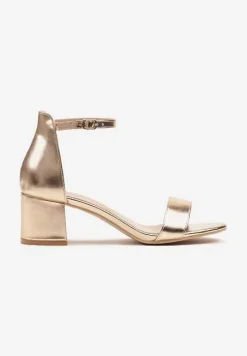 Szampańskie Basicowe Sandały na Słupku Vices z Paskiem Wokół Kostki Varhira