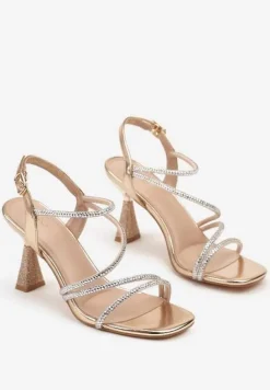 Szampańskie Cyrkoniowe Sandały Vices na Stożkowym Obcasie Galitiela