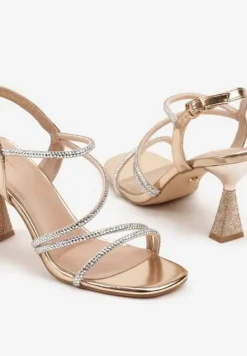 Szampańskie Cyrkoniowe Sandały Vices na Stożkowym Obcasie Galitiela