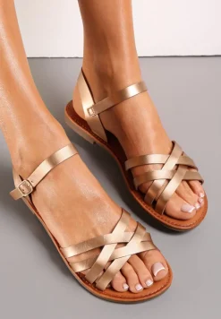 Szampańskie Płaskie Sandały z Cienkimi Paskami i Sprzączką Yamileta