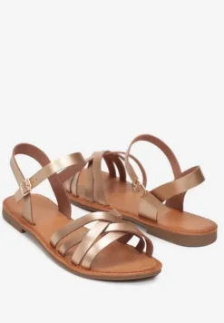 Szampańskie Płaskie Sandały z Cienkimi Paskami i Sprzączką Yamileta