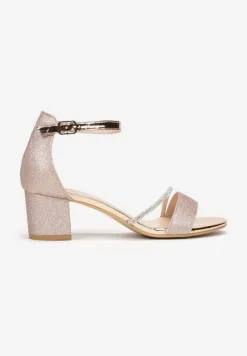 Szampańskie Sandały na Słupku z Brokatem i Paskiem z Cyrkonii Varene