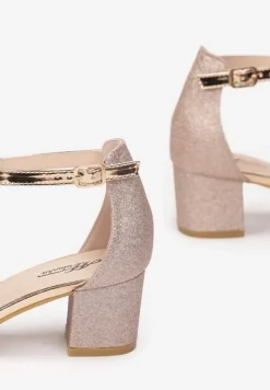 Szampańskie Sandały na Słupku z Brokatem i Paskiem z Cyrkonii Varene