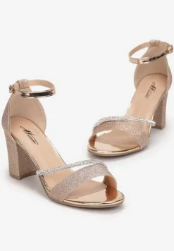 Szampańskie Sandały na Słupku z Paskiem z Cyrkonii Leshil