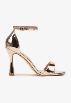 Szampańskie Sandały na Szpilce Vices z Wkładką ze Skóry Naturalnej Lumarete