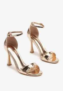 Szampańskie Sandały na Szpilce Vices z Wkładką ze Skóry Naturalnej Lumarete