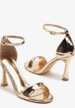 Szampańskie Sandały na Szpilce Vices z Wkładką ze Skóry Naturalnej Lumarete