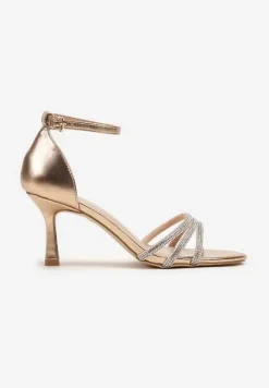 Szampańskie Sandały na Szpilce Vices Ozdobione Cyrkoniami Lumavineae