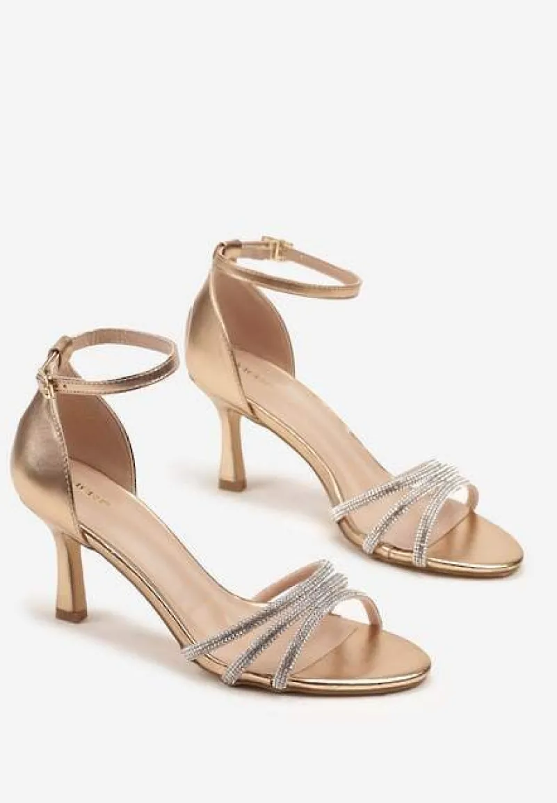 Szampańskie Sandały na Szpilce Vices Ozdobione Cyrkoniami Lumavineae