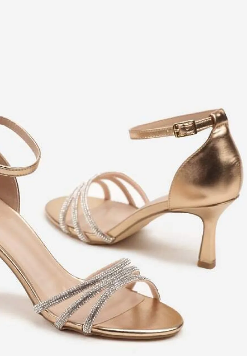 Szampańskie Sandały na Szpilce Vices Ozdobione Cyrkoniami Lumavineae
