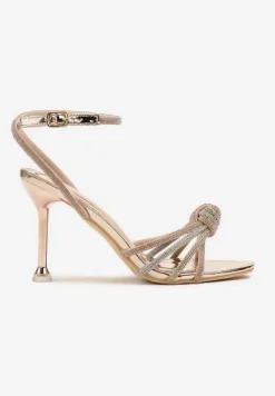 Szampańskie Sandały Vices na Szpilce z Paseczkami z Cyrkoniami Vanarila