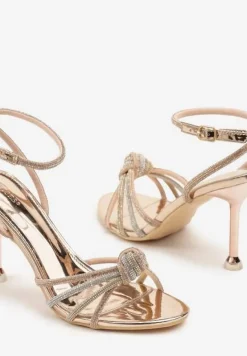 Szampańskie Sandały Vices na Szpilce z Paseczkami z Cyrkoniami Vanarila