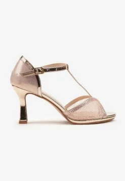 Szampańskie Sandały Vices na Szpilce Klepsydrze z Cyrkoniami Folaniva