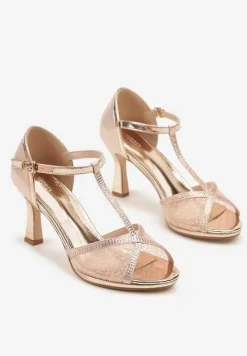 Szampańskie Sandały Vices na Szpilce Klepsydrze z Cyrkoniami Folaniva