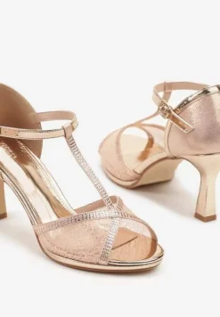 Szampańskie Sandały Vices na Szpilce Klepsydrze z Cyrkoniami Folaniva