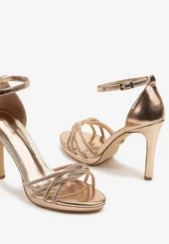 Szampańskie Sandały Vices na Szpilce z Cyrkoniami Sarameira