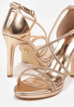 Szampańskie Sandały Vices na Szpilce Ozdobione Cyrkoniami Sarerelle