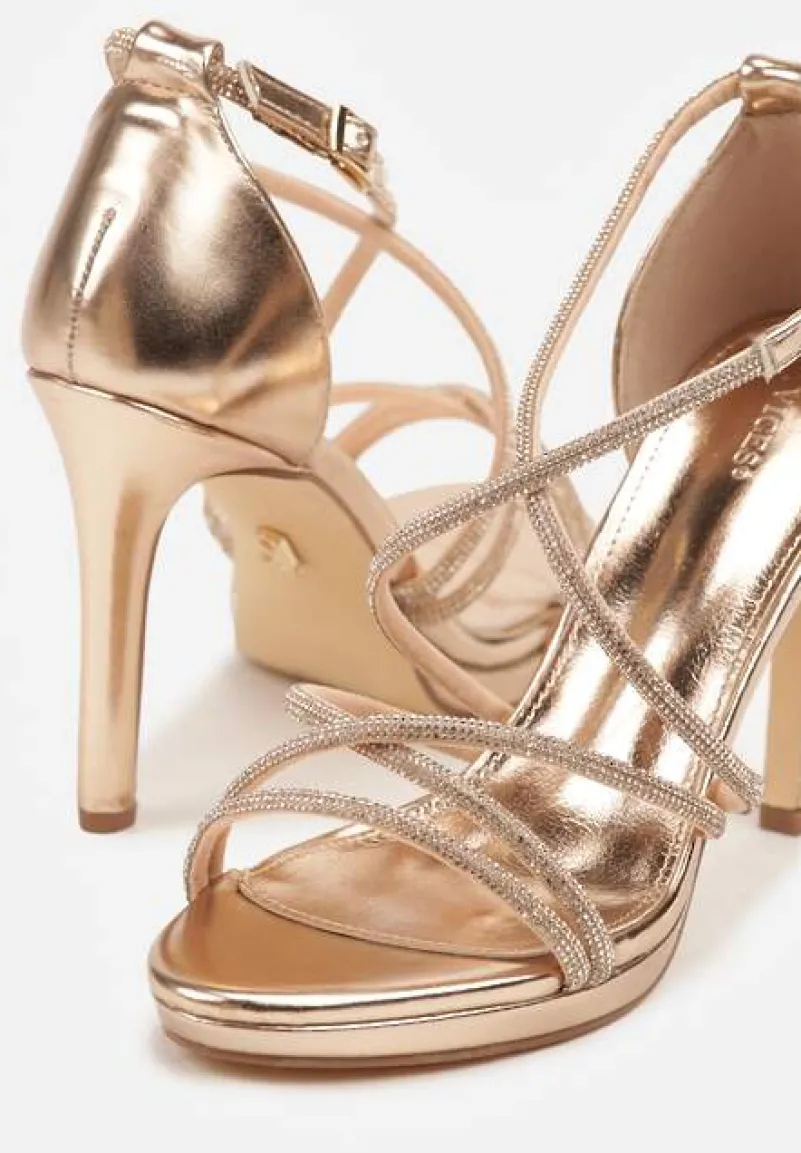 Szampańskie Sandały Vices na Szpilce Ozdobione Cyrkoniami Sarerelle
