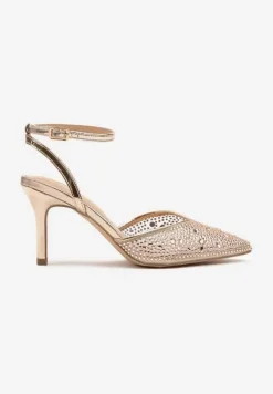 Szampańskie Sandały Vices na Szpilce z Cyrkoniami Ciaranea