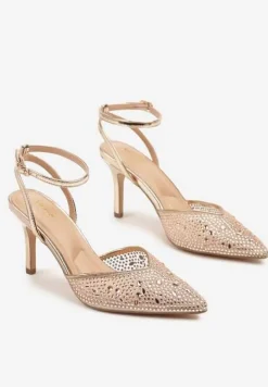 Szampańskie Sandały Vices na Szpilce z Cyrkoniami Ciaranea