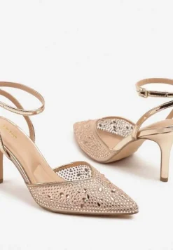 Szampańskie Sandały Vices na Szpilce z Cyrkoniami Ciaranea