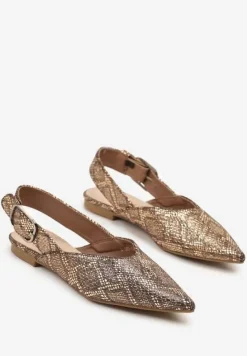 Szampańskie Sandały Vices Typu Slingback z Wkładką ze Skóry Naturalnej Rallora