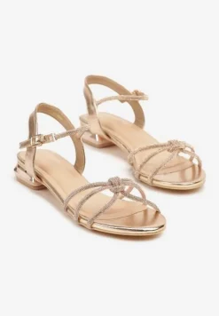 Szampańskie Sandały Vices z Cyrkoniowymi Paseczkami Folastra