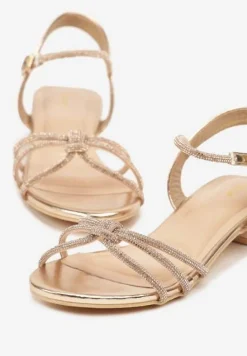 Szampańskie Sandały Vices z Cyrkoniowymi Paseczkami Folastra