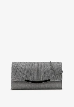 Szara Brokatowa Torebka Kopertówka z Marszczeniem Ombara