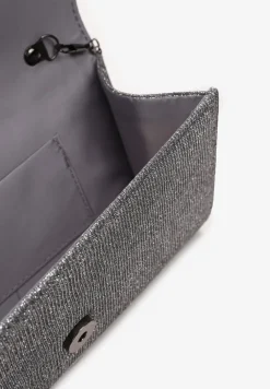 Szara Brokatowa Torebka Kopertówka z Marszczeniem Ombara