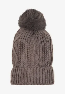 Szara Czapka Ozdobiona Pomponem i Tłoczeniem Tamlin