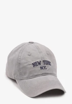 Szara Czapka z Daszkiem w Bawełny Zdobiona Napisem w Stylu Haftu Reioni